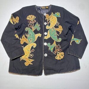 VTTG Allure 90's Cotton Embroidered Appliqued Leaves Black Jacket Medium‎